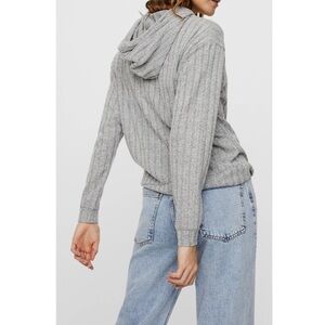 Vero Moda Tilda Ribbed Hoodie Long Sleeves In Light Grey Melange Size XL NWT